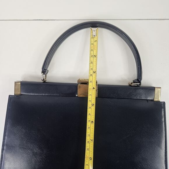 1950s Theodor California Blue Patent Leather Top Handle Handbag Clutch Retro - Picture 8 of 13